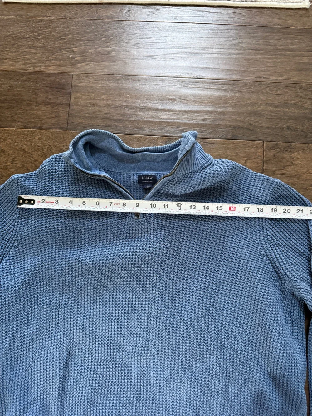 J. Crew Men’s Large Sophisticated Light Blue Waffle-Knit Quarter Zip Sweater
